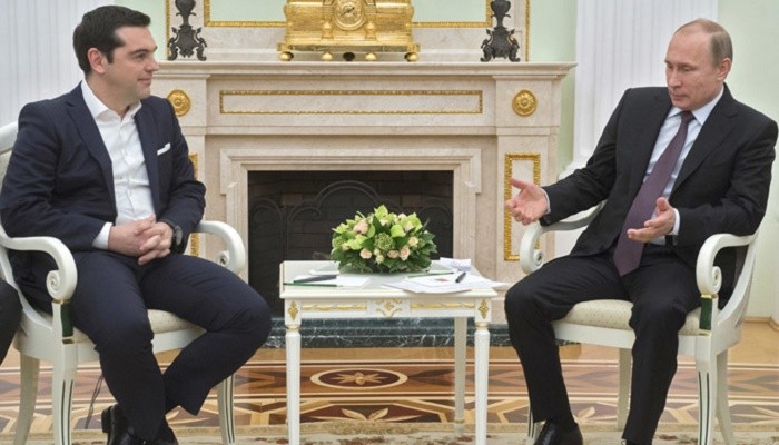 2602211 04/08/2015 April 8, 2015. Russian President Vladimir Putin, right, and Greek Prime Minister Alexis Tsipras during a meeting in the Kremlin. Sergey Guneev/RIA Novosti